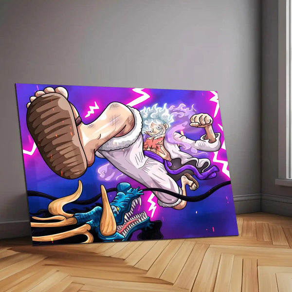 Anime Metal Poster | Luffy vs Kaido Metal Poster | One Piece Battle Wall Art | Premium Anime Metal Poster