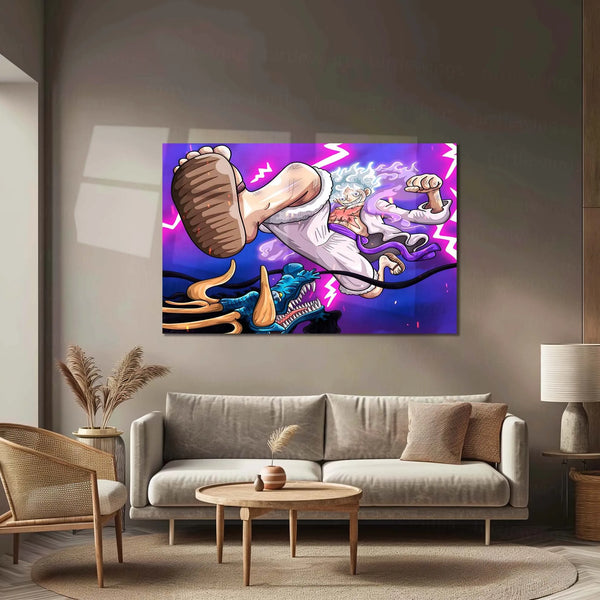 Anime Metal Poster | Luffy vs Kaido Metal Poster | One Piece Battle Wall Art | Premium Anime Metal Poster