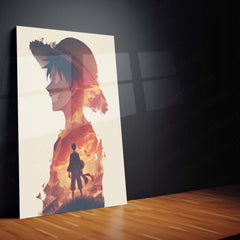 Luffy with Sunset Double Exposure – One Piece Metal Frame | Dreamy Anime Wall Art | Aesthetic Straw Hat Poster
