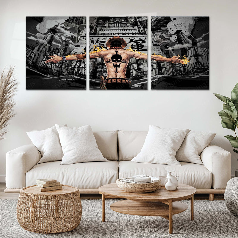 Anime Metal Poster Set of 3 | One Piece | Ace Fire Power Manga Triptych Wall Art – main product image