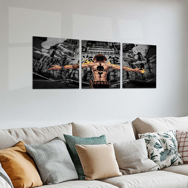 Anime Metal Poster Set of 3 | One Piece | Ace Fire Power Manga Triptych Wall Art – product image 2