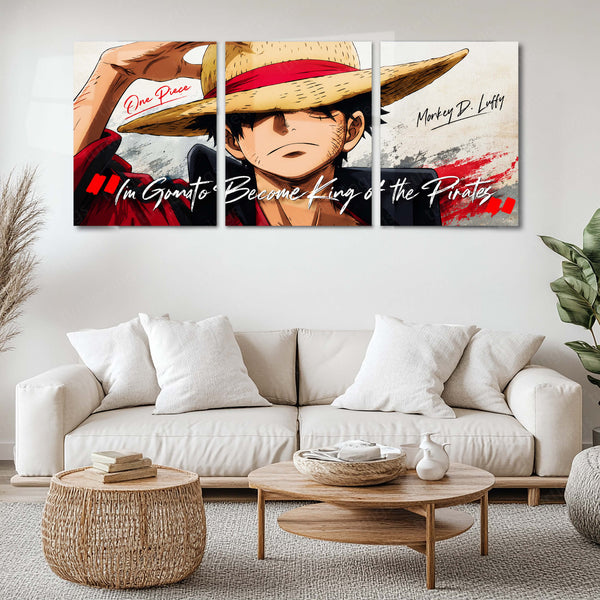 Anime Metal Poster Set of 3 | One Piece | Monkey D. Luffy King of the Pirates Triptych Wall Art