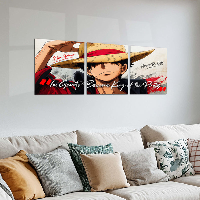 Anime Metal Poster Set of 3 | One Piece | Monkey D. Luffy King of the Pirates Triptych Wall Art