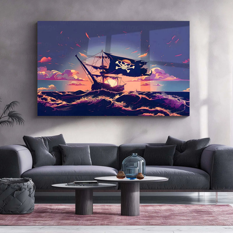 Anime Metal Poster | Luffy’s Ship Pirates Metal Poster | One Piece Ocean Adventure Wall Art | Premium Metal Poster