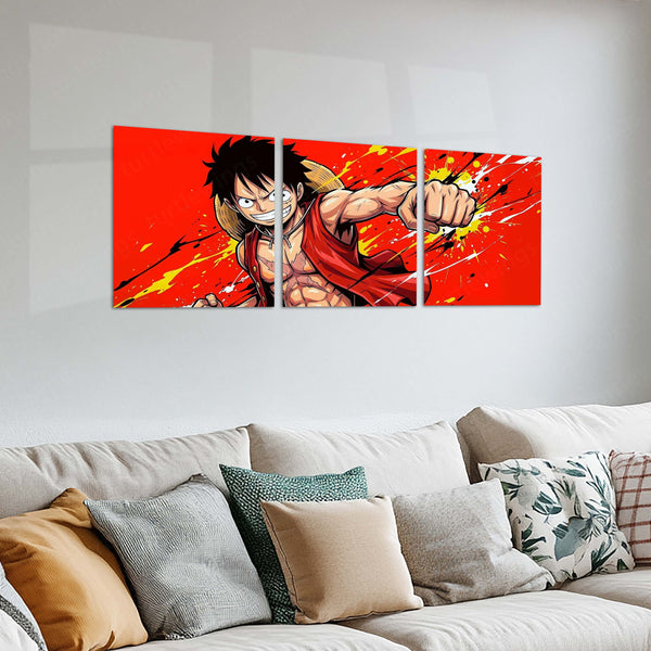 Anime Metal Poster Set of 3 | One Piece | Luffy Red Action Triptych Wall Art – product image 2