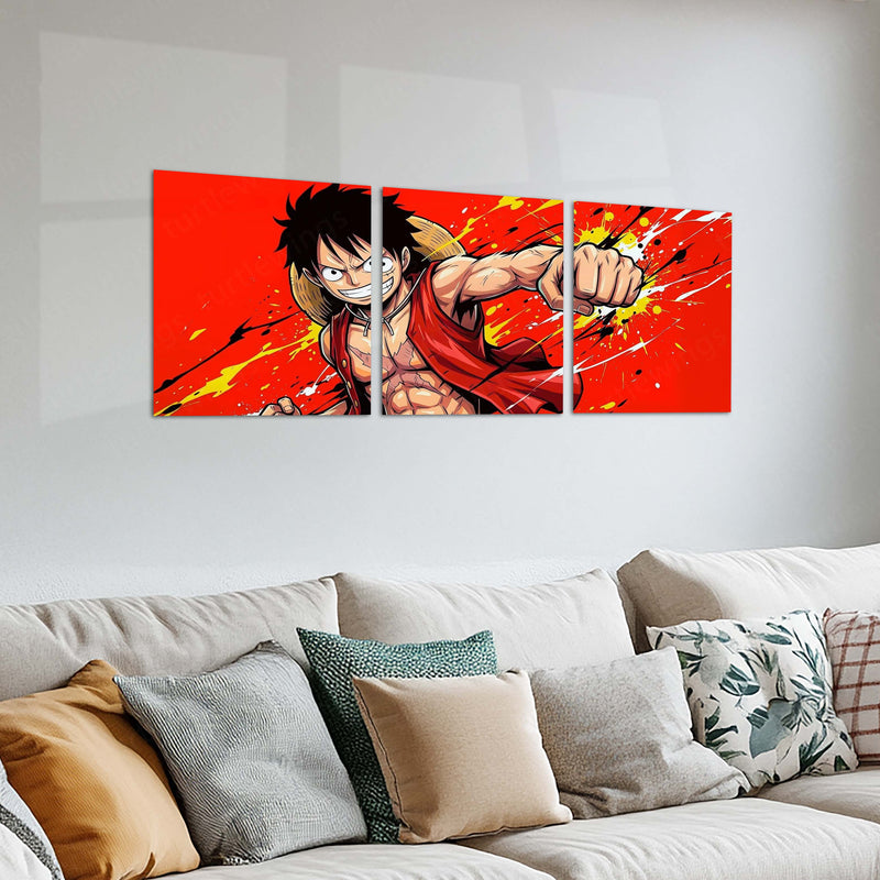 Anime Metal Poster Set of 3 | One Piece | Luffy Red Action Triptych Wall Art – product image 2