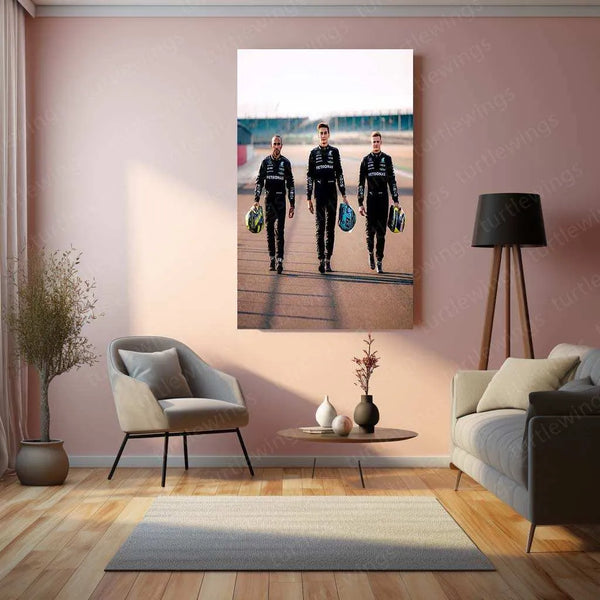 Mercedes-AMG Petronas F1 Team Metal Poster | Formula 1 Racing Artwork | Silver Arrows Wall Decor - TURTLEWINGS 