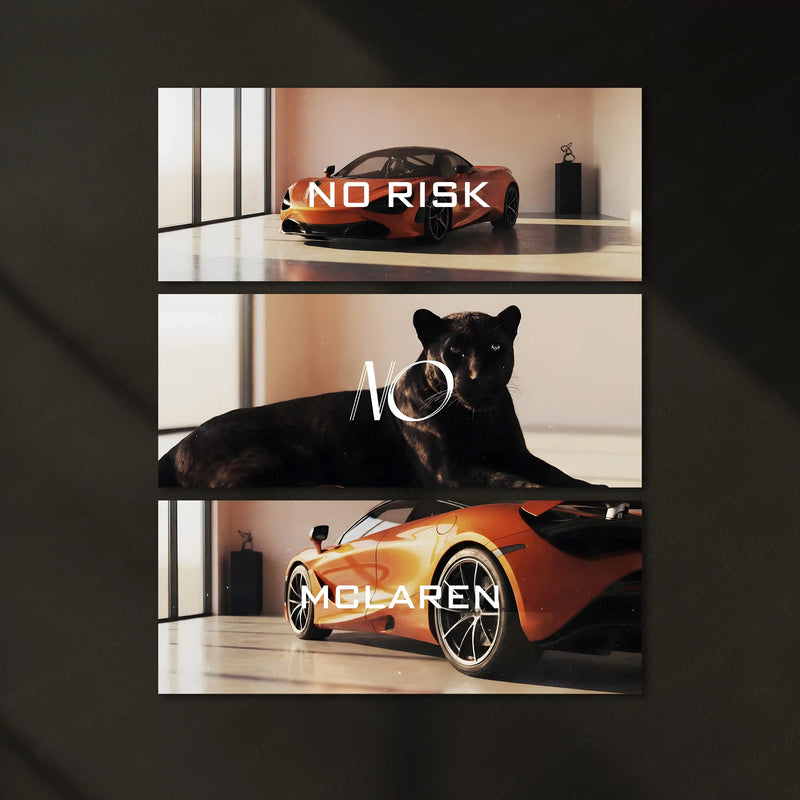 Motivational Metal Poster – Set of 3 | No Risk. No McLaren. | Luxury Hustle Wall Art - TURTLEWINGS 