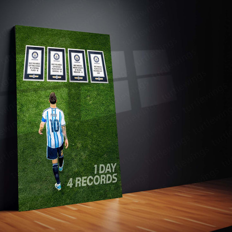 Lionel Messi Guinness World Records Metal Poster | Argentina Football Legend Record Breaker Wall Art