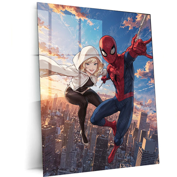 Miles & Morales Spider-Man Couple Art Metal Frame | Marvel-Inspired Wall Decor - TURTLEWINGS 