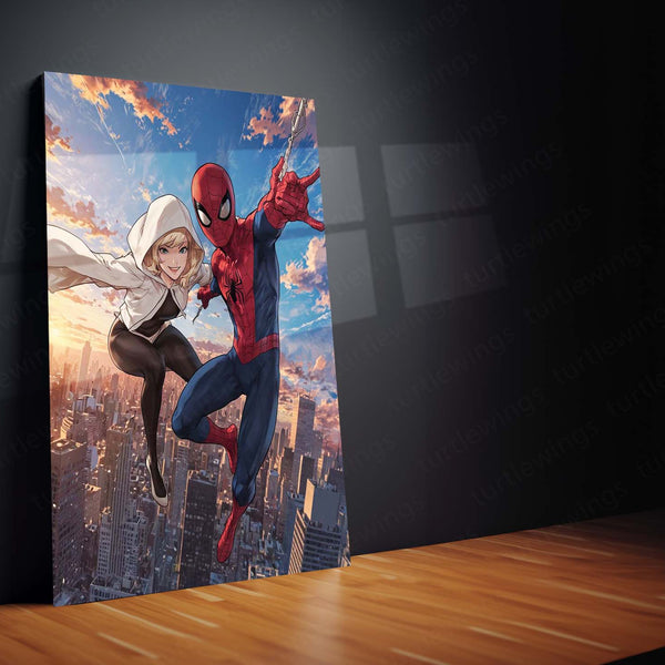 Miles & Morales Spider-Man Couple Art Metal Frame | Marvel-Inspired Wall Decor - TURTLEWINGS 