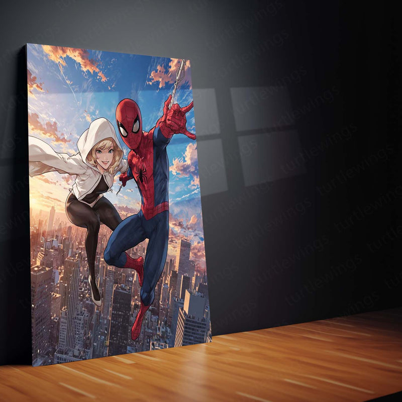 Miles & Morales Spider-Man Couple Art Metal Frame | Marvel-Inspired Wall Decor - TURTLEWINGS 