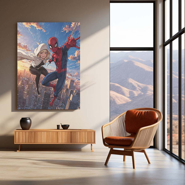 Miles & Morales Spider-Man Couple Art Metal Frame | Marvel-Inspired Wall Decor - TURTLEWINGS 