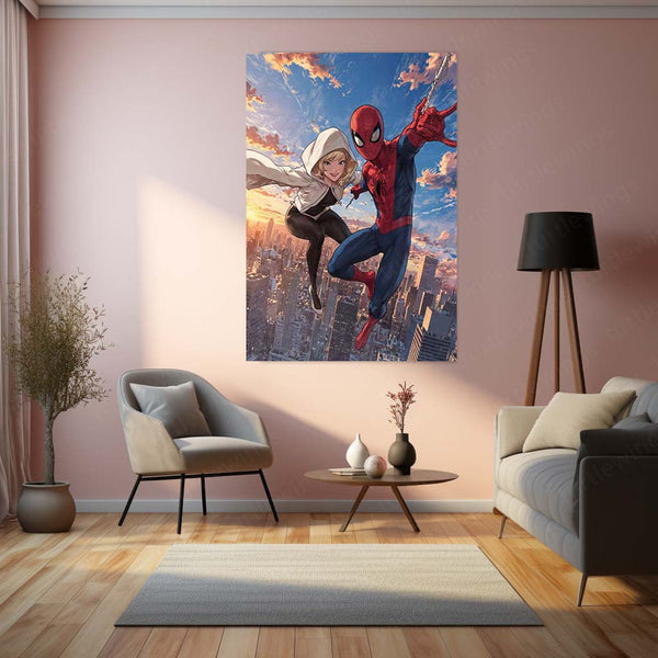 Miles & Morales Spider-Man Couple Art Metal Frame | Marvel-Inspired Wall Decor - TURTLEWINGS 