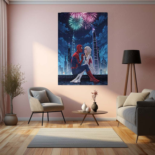 Miles & Morales Spider-Man Couple Art Metal Frame | Marvel-Inspired Wall Decor 03 - TURTLEWINGS 