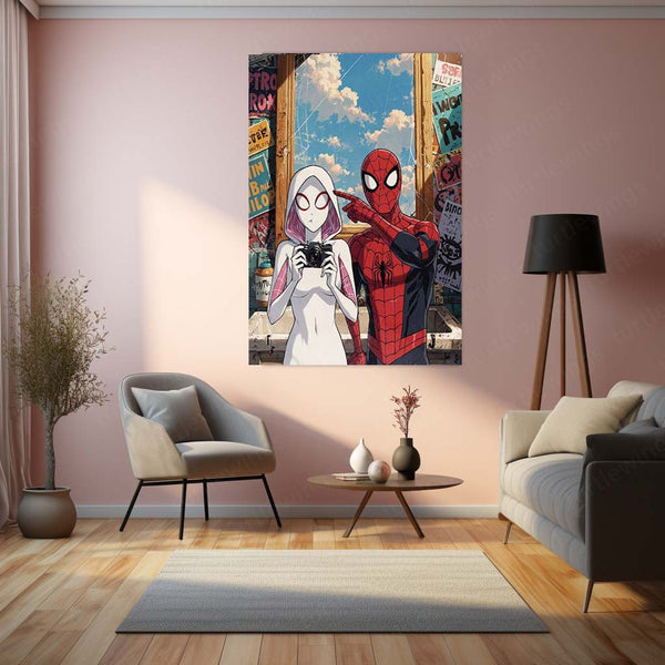 Miles & Morales Spider-Man Couple Art Metal Frame | Marvel-Inspired Wall Decor 04 - TURTLEWINGS 