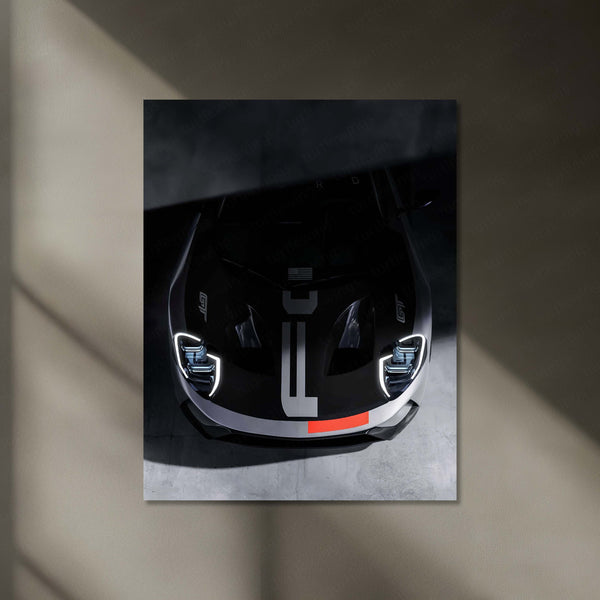 LED | Ford GT Front Shot – LED Car Poster in Dark Aesthetic | Glowing Metal Wall Art for Supercar Lovers - TURTLEWINGS 