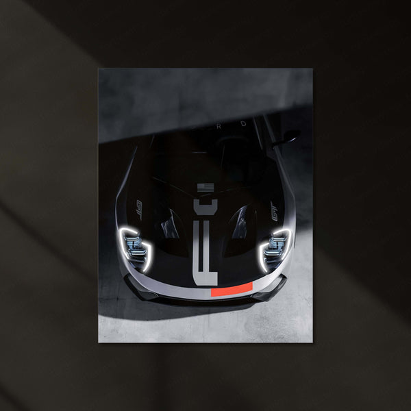 LED | Ford GT Front Shot – LED Car Poster in Dark Aesthetic | Glowing Metal Wall Art for Supercar Lovers - TURTLEWINGS 