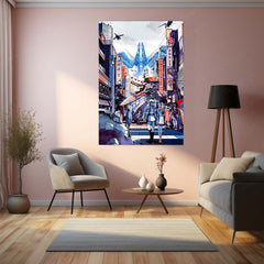Anime Metal Poster | Macross – Mecha City Skyline Artwork | Classic Sci-Fi Anime Metal Frame Poster