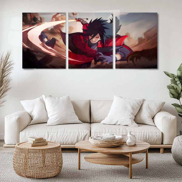 Anime Metal Poster Set of 3 | Naruto | Madara Uchiha Red Armor Battle Triptych Wall Art
