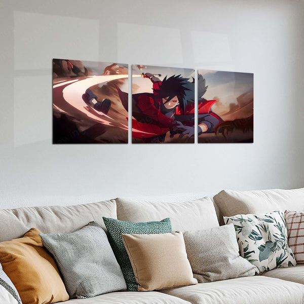 Anime Metal Poster Set of 3 | Naruto | Madara Uchiha Red Armor Battle Triptych Wall Art