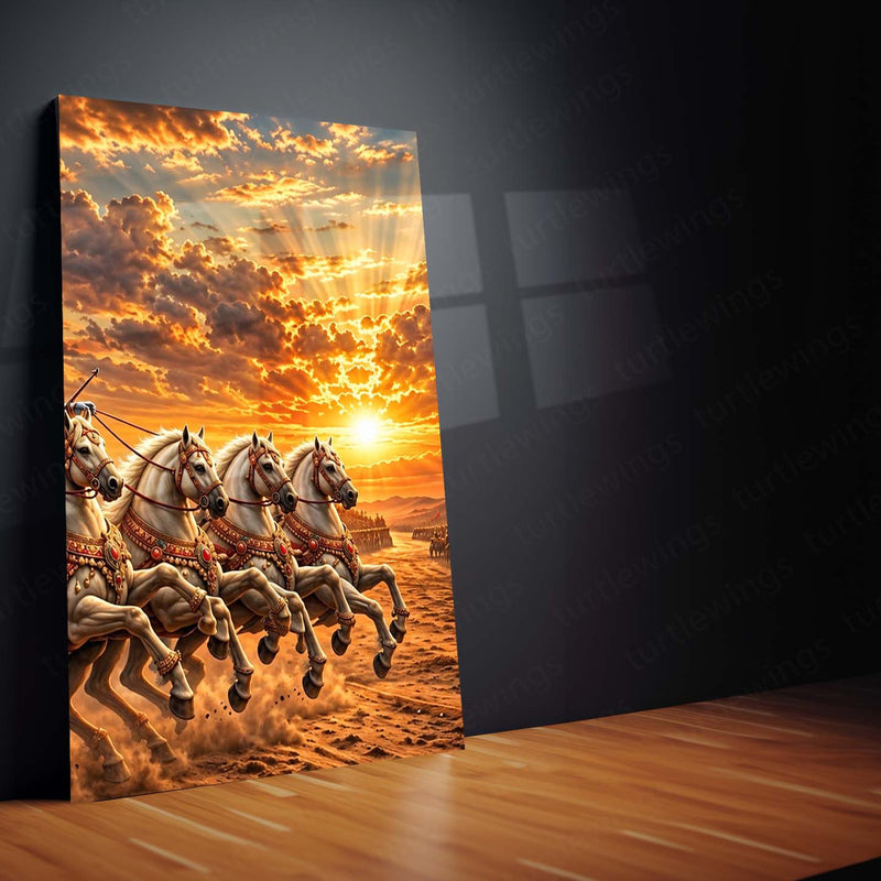 Spiritual Metal Poster Set of 3 | Mahabharata | Krishna & Arjuna Kurukshetra Chariot Triptych Wall Art – product image 4