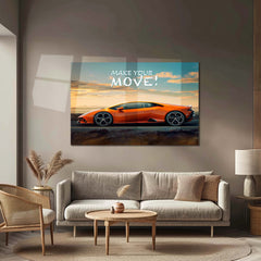 Make Your Move! – Orange Lamborghini Huracán Metal Poster | Bold Supercar Motivation Wall Art
