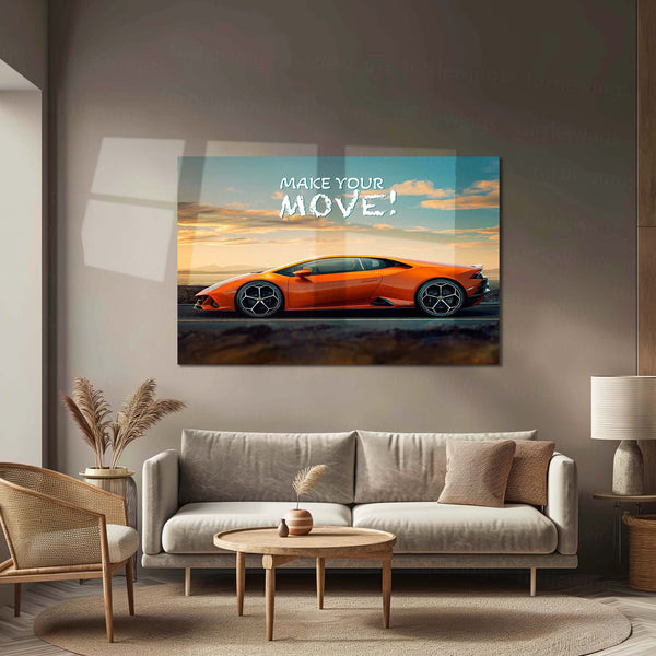 Make Your Move! – Orange Lamborghini Huracán Metal Poster | Bold Supercar Motivation Wall Art