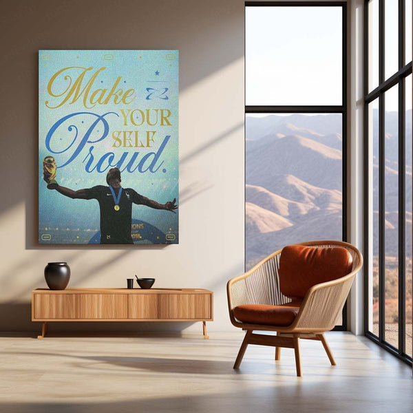 Make Yourself Proud – Inspirational Quote with Football World Cup Winner Metal Frame - TURTLEWINGS 