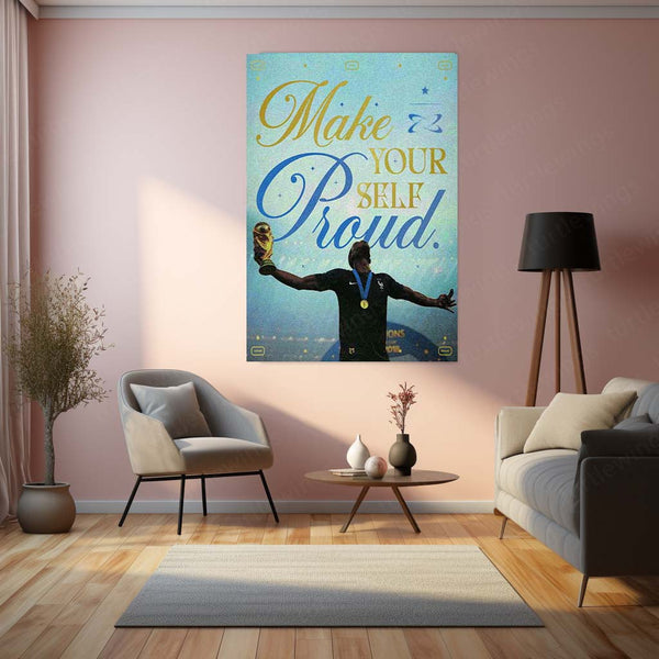 Make Yourself Proud – Inspirational Quote with Football World Cup Winner Metal Frame - TURTLEWINGS 