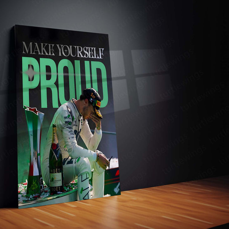 Quote Metal Poster | Pierre Gasly – Make Yourself Proud Metal Frame Formula 1 Resilience Wall Art | Personal Victory Mindset Quote Metal Poster