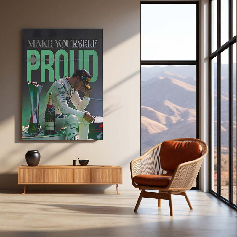Quote Metal Poster | Pierre Gasly – Make Yourself Proud Metal Frame Formula 1 Resilience Wall Art | Personal Victory Mindset Quote Metal Poster