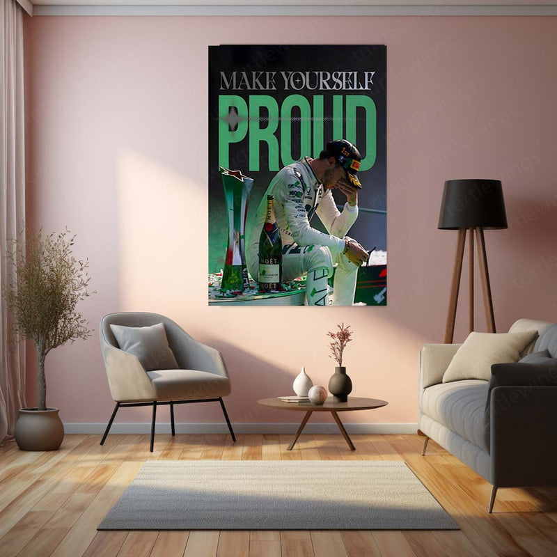 Quote Metal Poster | Pierre Gasly – Make Yourself Proud Metal Frame Formula 1 Resilience Wall Art | Personal Victory Mindset Quote Metal Poster