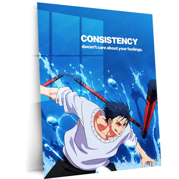 Anime Metal Poster | Maki Zen’in Consistency Metal Poster | Jujutsu Kaisen Motivational Anime Wall Art | Discipline & Focus Metal Print
