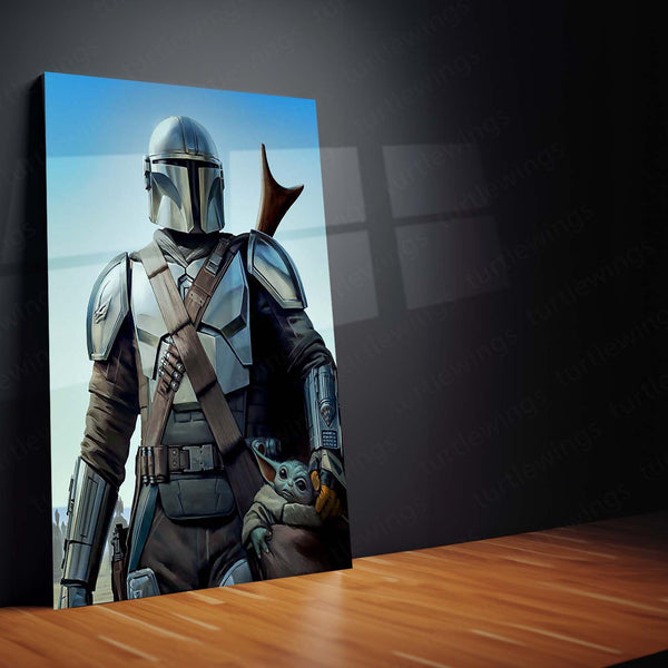 Mandalorian Warrior Metal Poster | Galactic Protector Wall Art  Epic Sci-Fi Adventure Metal Frame by TurtleWings