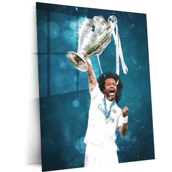 Marcelo Champions League Celebration – Real Madrid Metal Frame | Trophy Lift Wall Art - TURTLEWINGS 