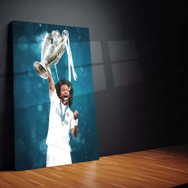 Marcelo Champions League Celebration – Real Madrid Metal Frame | Trophy Lift Wall Art - TURTLEWINGS 