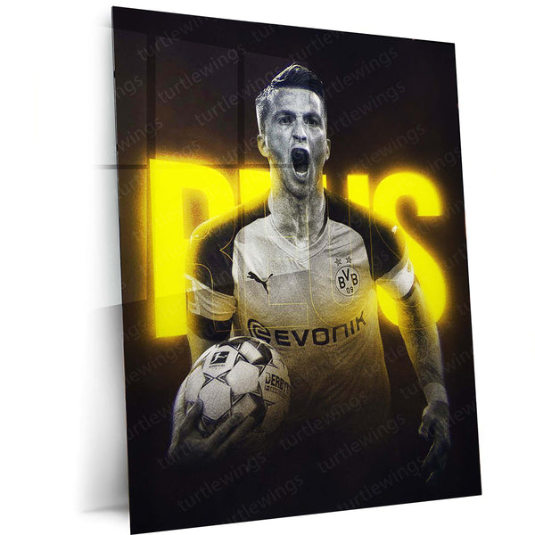 Marco Reus Borussia Dortmund Metal Frame – Poster with Glow Text | BVB Wall Art - TURTLEWINGS 