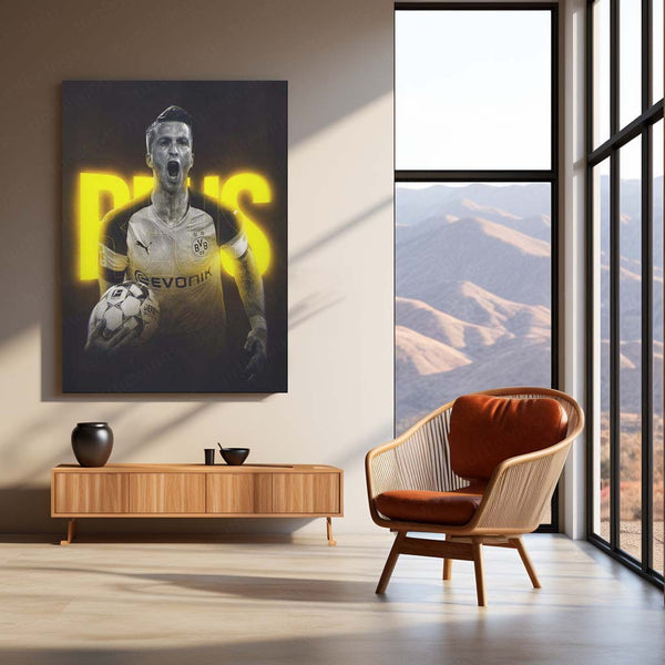 Marco Reus Borussia Dortmund Metal Frame – Poster with Glow Text | BVB Wall Art - TURTLEWINGS 