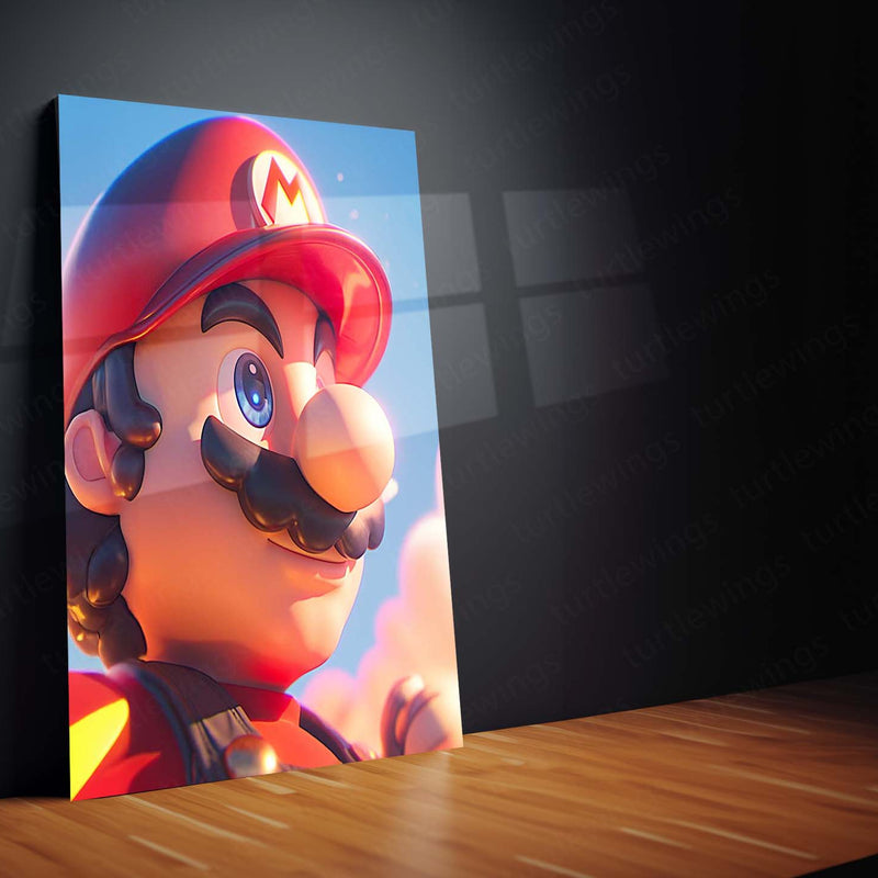 Mario Close-Up – Retro Gaming Metal Frame | Classic Nintendo Wall Art | Bold Character Poster for Gamers