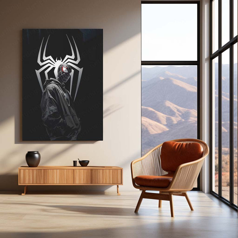 Spider-Man Miles Morales Black Suit Metal Poster | Marvel Superhero Wall Art