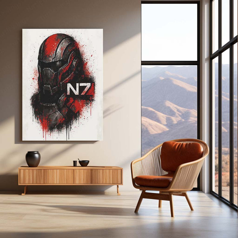 Mass Effect N7 – Grunge Warrior Art Metal Poster | Commander Shepard Gaming Wall Frame