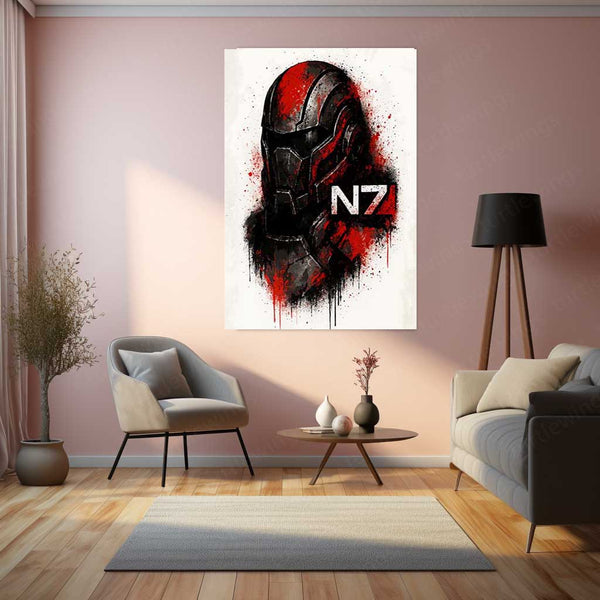 Mass Effect N7 – Grunge Warrior Art Metal Poster | Commander Shepard Gaming Wall Frame