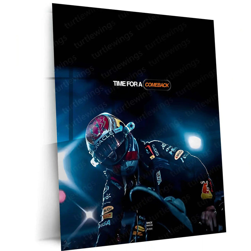 Quote Metal Poster | Max Verstappen – TIME FOR A COMEBACK | Resilience, Redemption & Champion Mindset Metal Frame - TURTLEWINGS 
