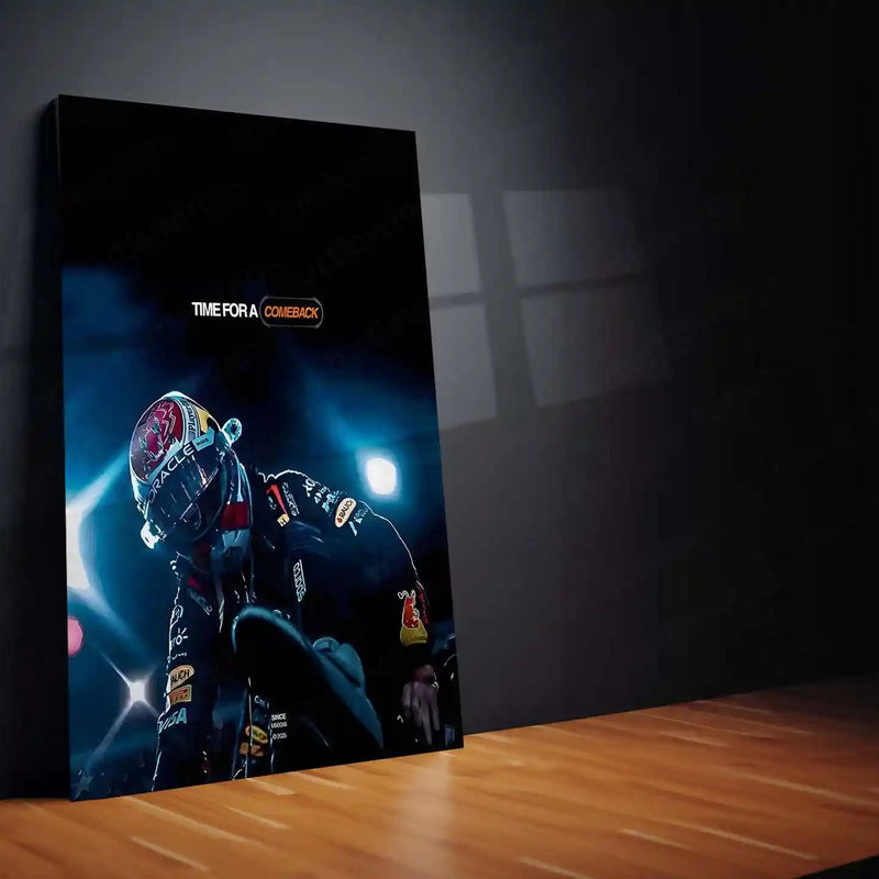 Quote Metal Poster | Max Verstappen – TIME FOR A COMEBACK | Resilience, Redemption & Champion Mindset Metal Frame - TURTLEWINGS 