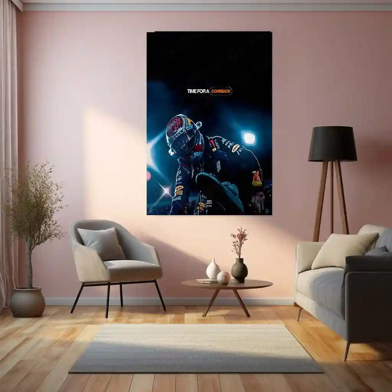 Quote Metal Poster | Max Verstappen – TIME FOR A COMEBACK | Resilience, Redemption & Champion Mindset Metal Frame - TURTLEWINGS 