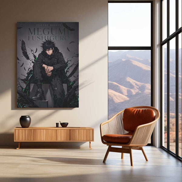 Anime Metal Poster | Megumi Fushiguro Shadow Technique Metal Poster | Jujutsu Kaisen Anime Wall Art | Premium Aluminum Print