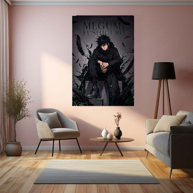 Anime Metal Poster | Megumi Fushiguro Shadow Technique Metal Poster | Jujutsu Kaisen Anime Wall Art | Premium Aluminum Print