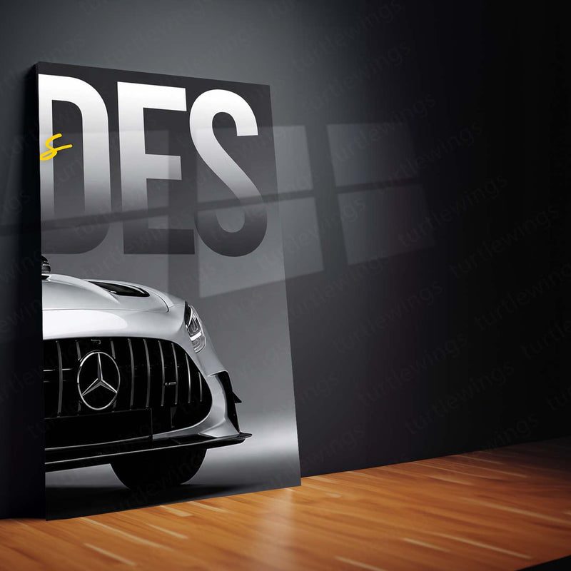 Car Metal Poster Set of 3 | Mercedes-AMG GT | Silver Performance Sports Car Triptych Wall Art | Premium Automotive Metal Print
