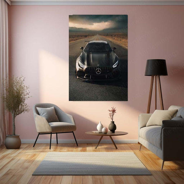 Cars Metal Poster | Mercedes-AMG GT Black Series – Desert Road Edition Metal Poster | Supercar Wall Frame